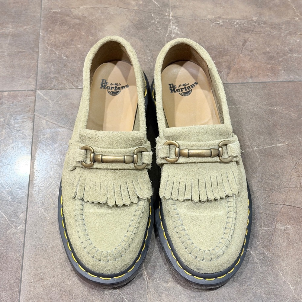 Dr. Martens Adrian Snaffle Suede Loafers Olive Green Fringe US 8L 7M